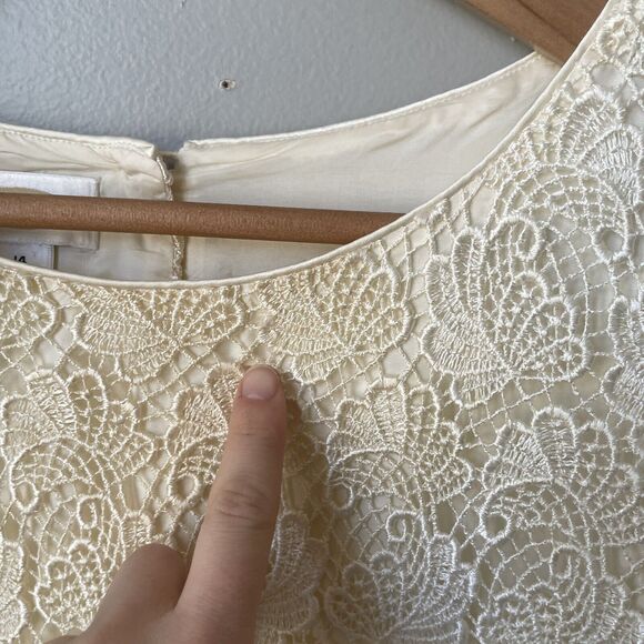 Talbots Vintage Lace Overlay Blouse Princess Seams Back Covered Buttons Size 14 - Picture 6 of 14